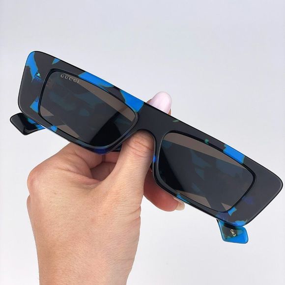 🔥Gucci GG1331S 004 Sunglasses Black Turquoise Havana Dark Brown Rectangl Unisex - Picture 6 of 12